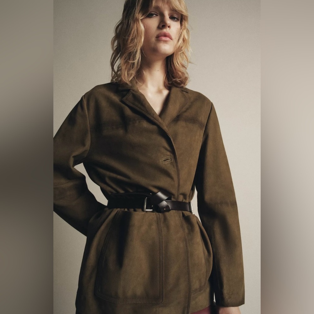 Zara 100% Suede Leather Oversized Jacket ZW Collection Limited Edition NWT